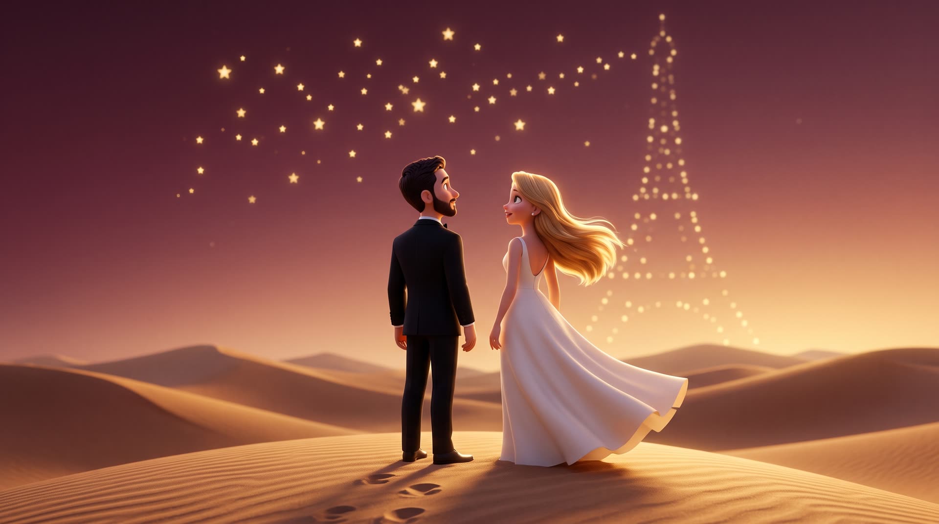 Luisa e Felipe olham as estrelas nas dunas do deserto do Marrocos