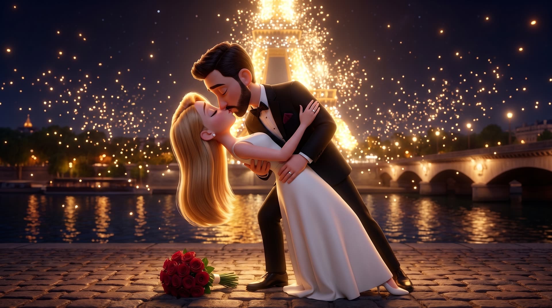 O beijo com o anel, sob a Torre Eiffel
