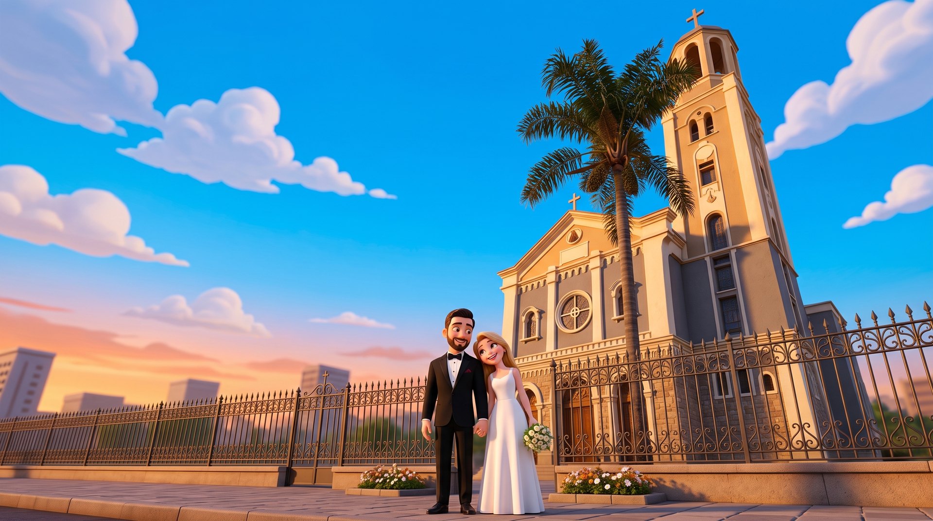 Luisa e Felipe diante da igreja